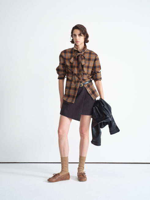 Detachable Bow Check Shirt